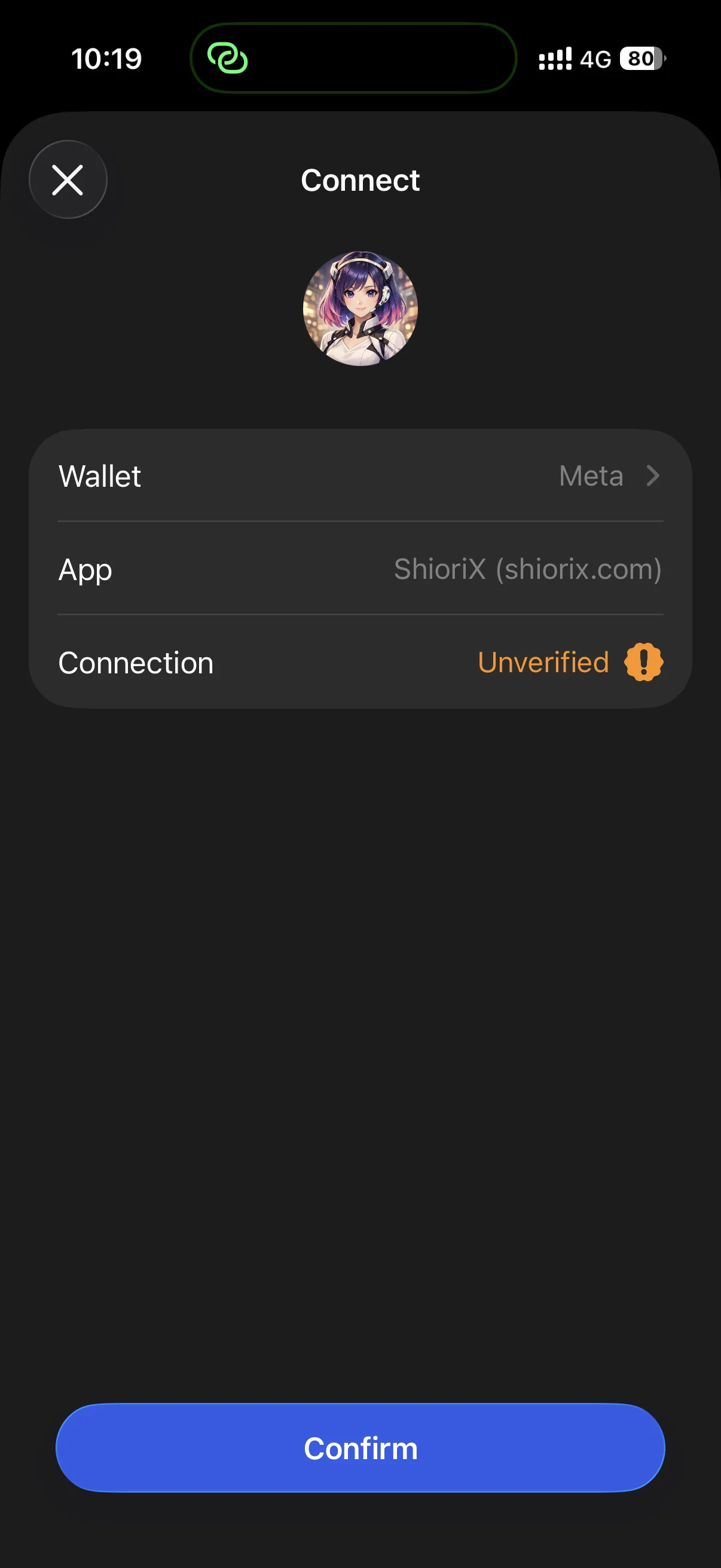 Wallet pairing confirmation screen