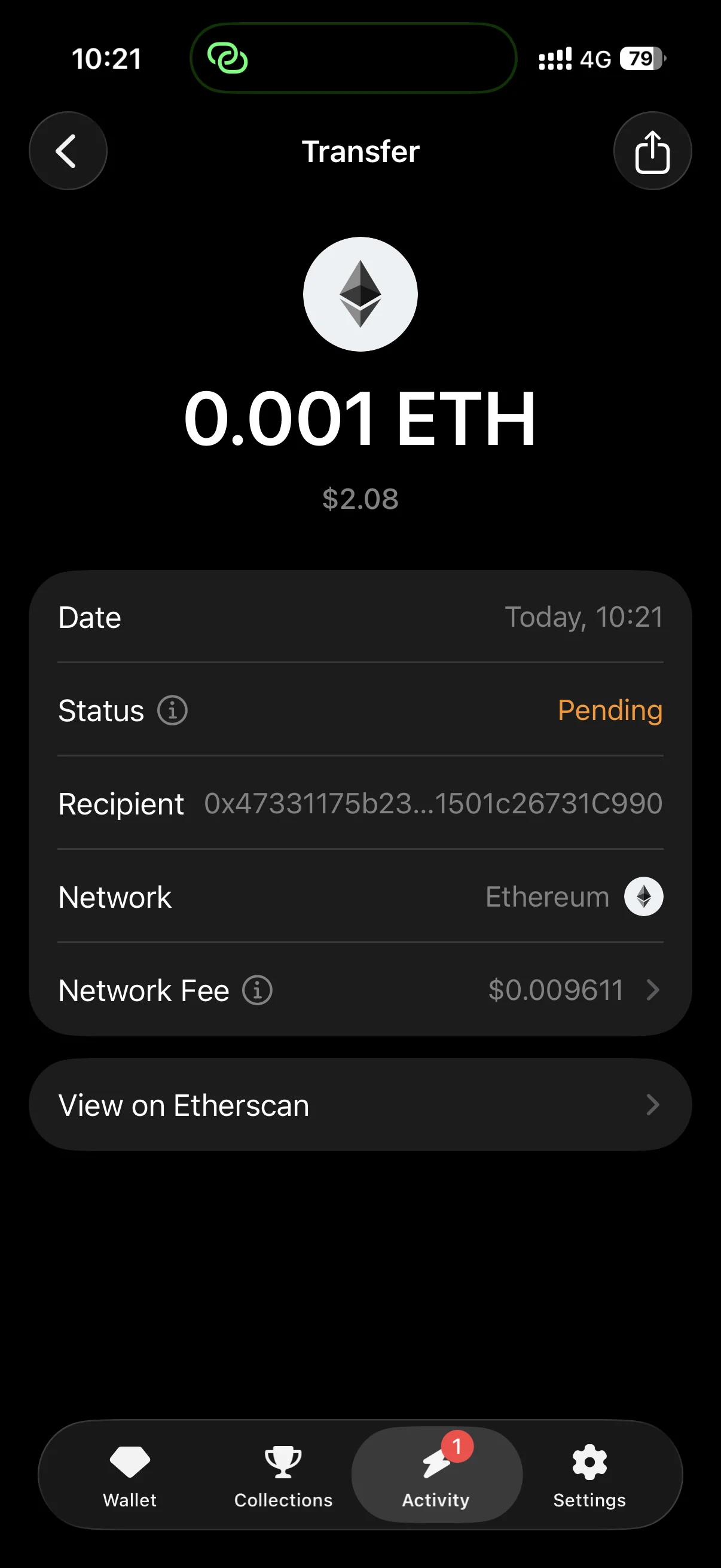 Transaction sent confirmation